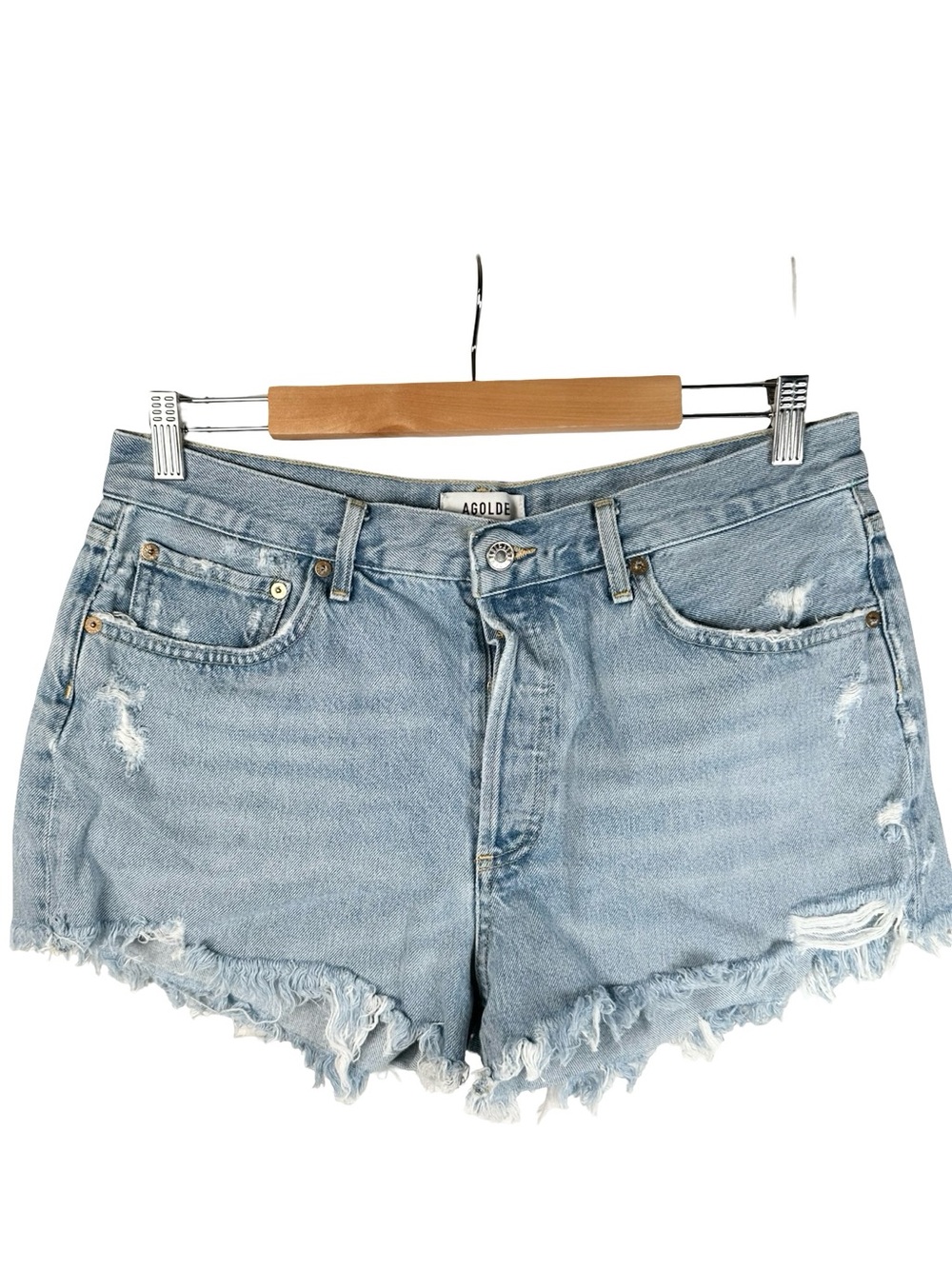 Agolde Parker Light Wash Cut Off High Rise Denim Casual Blue Jean Shorts Size 30